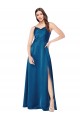 Low Back Peacock Blue A-Line Cowl Neck Long Formal Evening Dress Canada Online