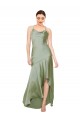 Open Back Smoke Green A-Line Cowl Neck Long High Low Evening Dress Canada Online