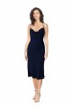 Open Back Dark Navy A-Line Cowl Neck Midi Length Formal Evening Dress Canada Online
