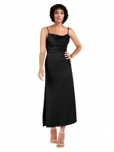 Black A-Line Cowl Neck Tea Length Formal Evening Dress Canada Online