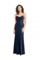 Open Back Dark Navy A-Line Cowl Neck Long Black Tie Evening Dress Canada Online