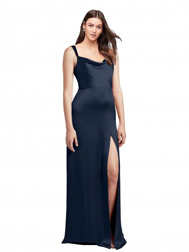 Low Back Dark Navy A-Line Cowl Neck Long Formal Evening Dress Canada Online