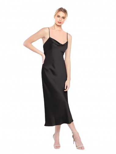 Low Back Black A-Line Cowl Neck Midi Length Formal Evening Dress Canada Online