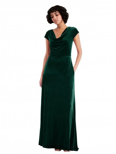 Dark Green A-Line Cowl Neck Long Black Tie Evening Dress Canada Online