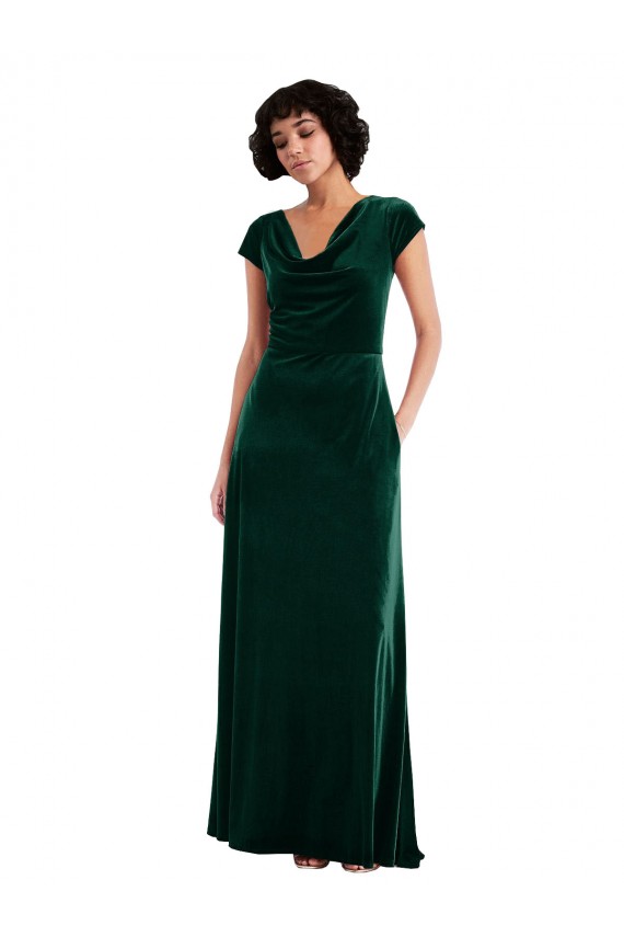 Dark Green A-Line Cowl Neck Long Black Tie Evening Dress Canada Online