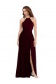 Low Back Burgundy Gold A-Line Halter Neck Long Semi Formal Evening Dress Canada Online
