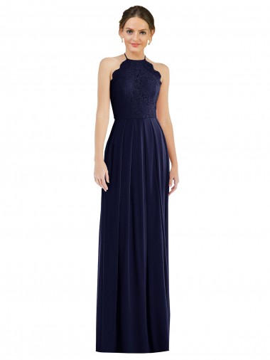 Open Back Dark Navy A-Line Halter Neck Long Semi Formal Evening Dress Canada Online