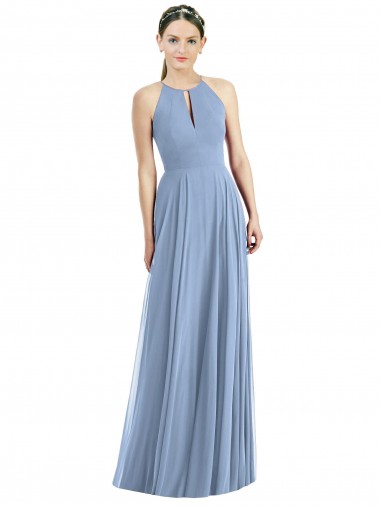 Dusty Blue A-Line Halter Neck Long Semi Formal Evening Dress Canada Online