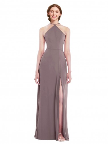 Low Back Dusty Rose A-Line Halter Neck Long Formal Evening Dress Canada Online