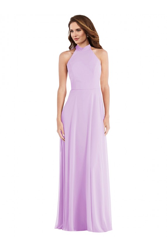 Low Back Lilac A-Line Halter Neck Long Semi Formal Evening Dress Canada Online