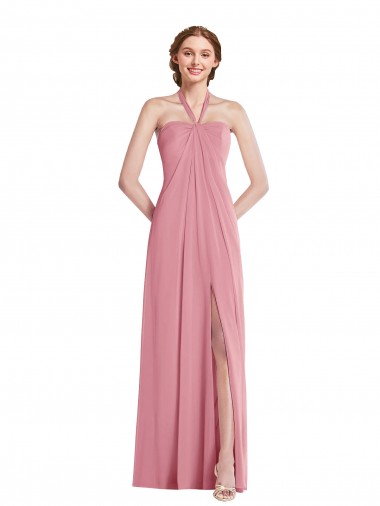 Open Back Skin Pink A-Line Halter Neck Long Semi Formal Evening Dress Canada Online