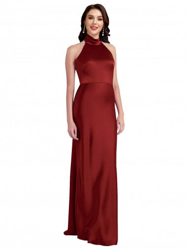 Open Back Burgundy A-Line Halter Neck Long Black Tie Evening Dress Canada Online