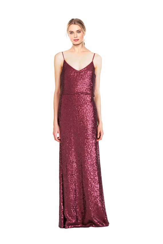 Burgundy A-Line High Neck Long Formal Evening Dress Canada Online