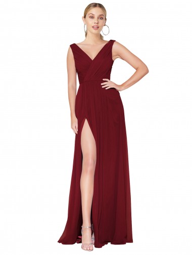V-Back Burgundy A-Line High Neck Long Black Tie Evening Dress Canada Online