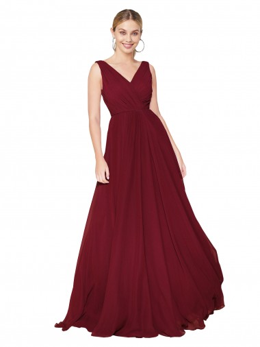 V-Back Burgundy A-Line High Neck Long Formal Dress Canada Online