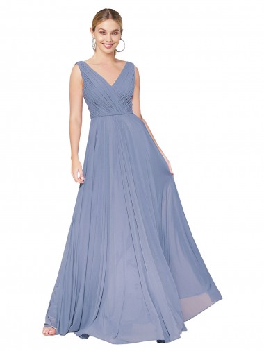 V-Back Dusty Blue A-Line High Neck Long Formal Evening Dress Canada Online