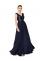 V-Back Dark Navy A-Line High Neck Long Semi Formal Evening Dress Canada Online