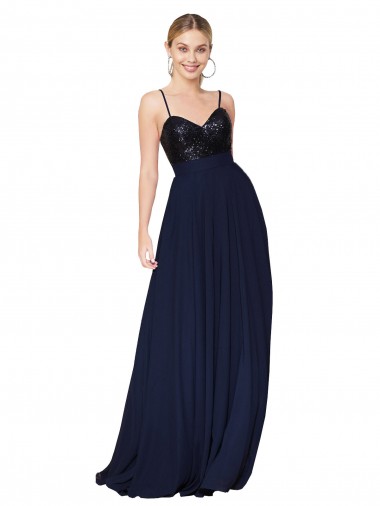 Dark Navy A-Line High Neck Long Semi Formal Evening Dress Canada Online