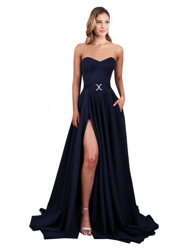 Low Back Dark Navy A-Line High Neck Long Formal Dress Canada Online