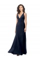 V-Back Dark Navy A-Line High Neck Long Formal Dress Canada Online