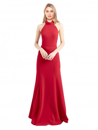 Open Back Red A-Line High Neck Long Formal Evening Dress Canada Online