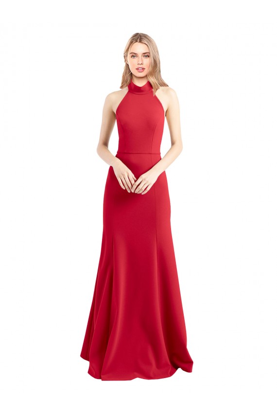 Open Back Red A-Line High Neck Long Formal Evening Dress Canada Online