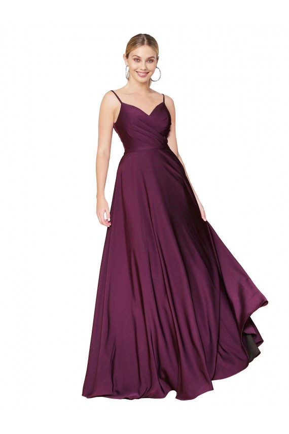 V-Back Wild Berry A-Line High Neck Long Formal Evening Dress Canada Online