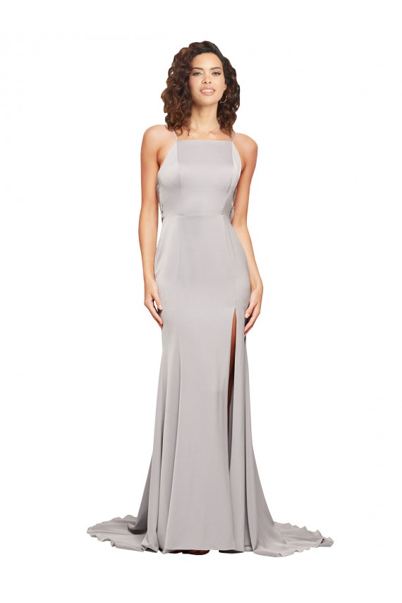 Low Back A-Line High Neck Sweep Train Formal Evening Dress Canada Online