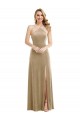 Open Back Champagne A-Line High Neck Long Semi Formal Evening Dress Canada Online