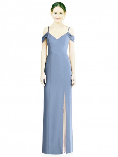 Open Back Dusty Blue A-Line Jewel Long Formal Evening Dress Canada Online