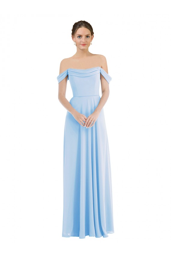 Light Sky Blue A-Line Off the Shoulder Long Formal Evening Dress Canada Online