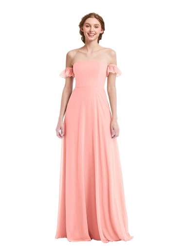 Salmon A-Line Off the Shoulder Long Semi Formal Evening Dress Canada Online