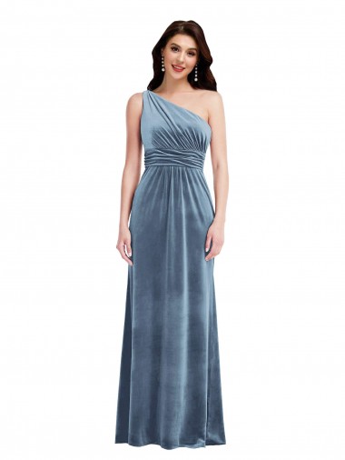 Dusty Blue A-Line Off the Shoulder Long Evening Dress Canada Online