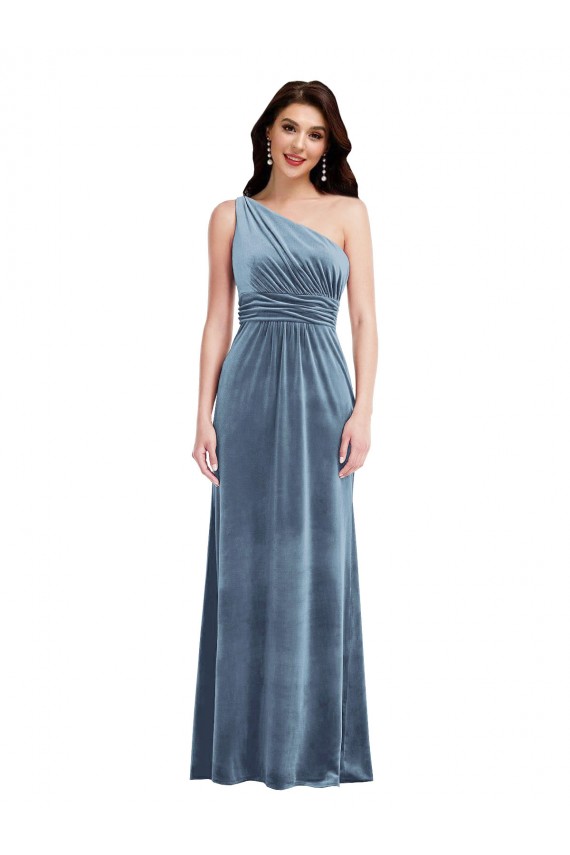 Dusty Blue A-Line Off the Shoulder Long Evening Dress Canada Online