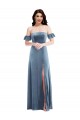 Low Back Dusty Blue A-Line Off the Shoulder Long Formal Dress Canada Online