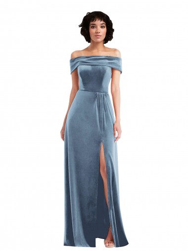 Dusty Blue A-Line Off the Shoulder Long Semi Formal Evening Dress Canada Online
