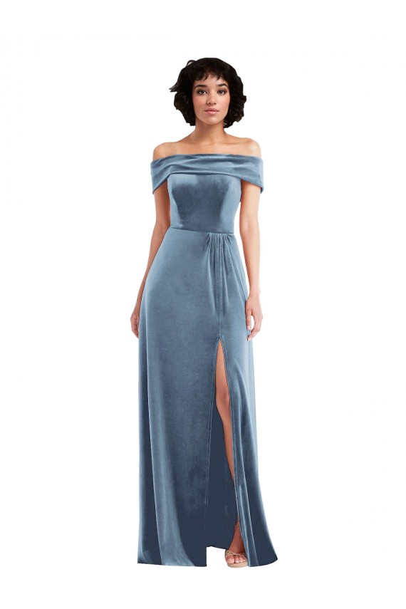 Dusty Blue A-Line Off the Shoulder Long Semi Formal Evening Dress Canada Online