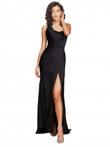 Black A-Line One Shoulder Long Evening Dress Canada Online