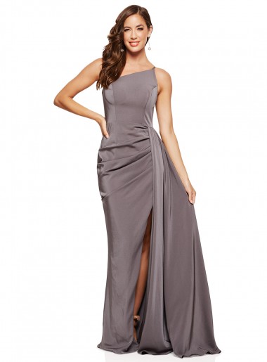 Slate Grey A-Line One Shoulder Long Formal Evening Dress Canada Online