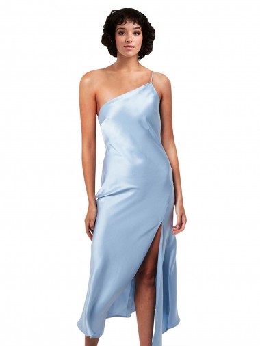 Light Sky Blue A-Line One Shoulder Midi Length Formal Evening Dress Canada Online