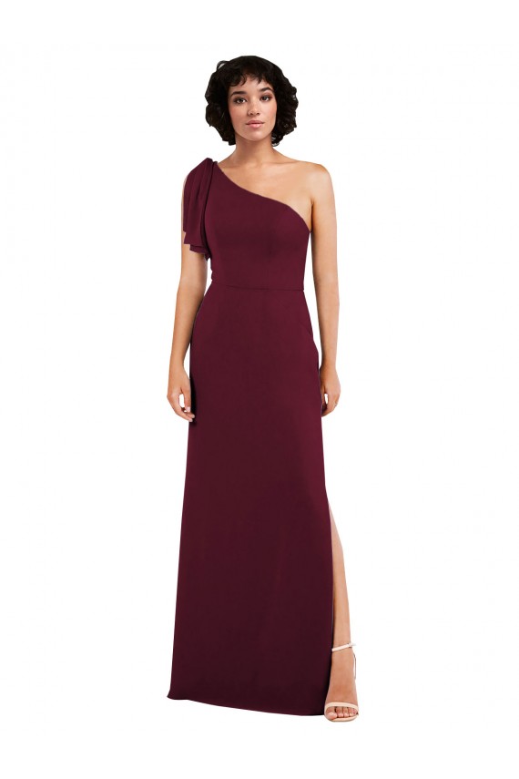 Burgundy A-Line One Shoulder Long Formal Evening Dress Canada Online