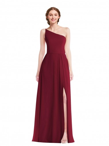 Burgundy A-Line One Shoulder Long Semi Formal Evening Dress Canada Online
