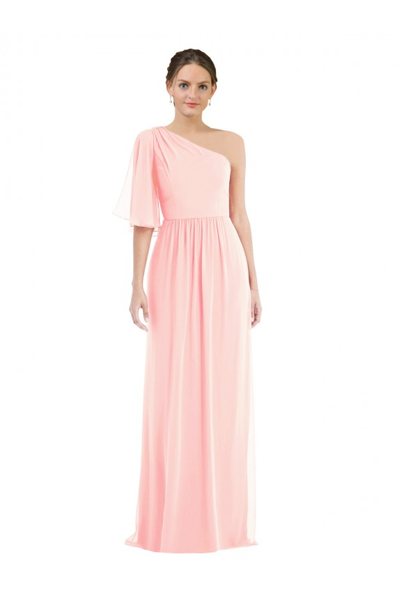Pink A-Line One Shoulder Long Semi Formal Evening Dress Canada Online