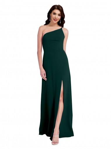 Open Back Midnight Green A-Line One Shoulder Long Formal Evening Dress Canada Online