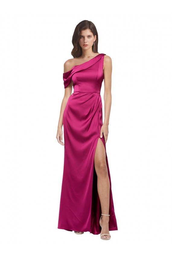 Fuchsia A-Line One Shoulder Long Evening Dress Canada Online