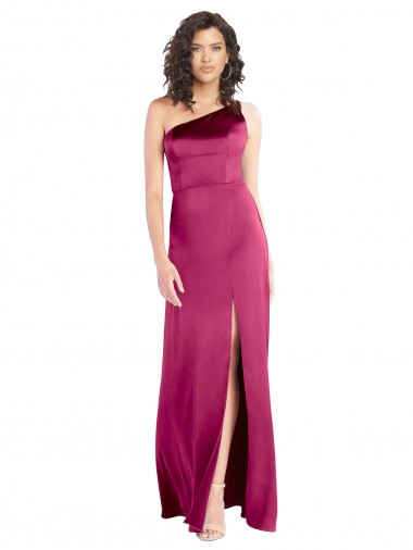 Open Back Fuchsia A-Line One Shoulder Long Formal Evening Dress Canada Online