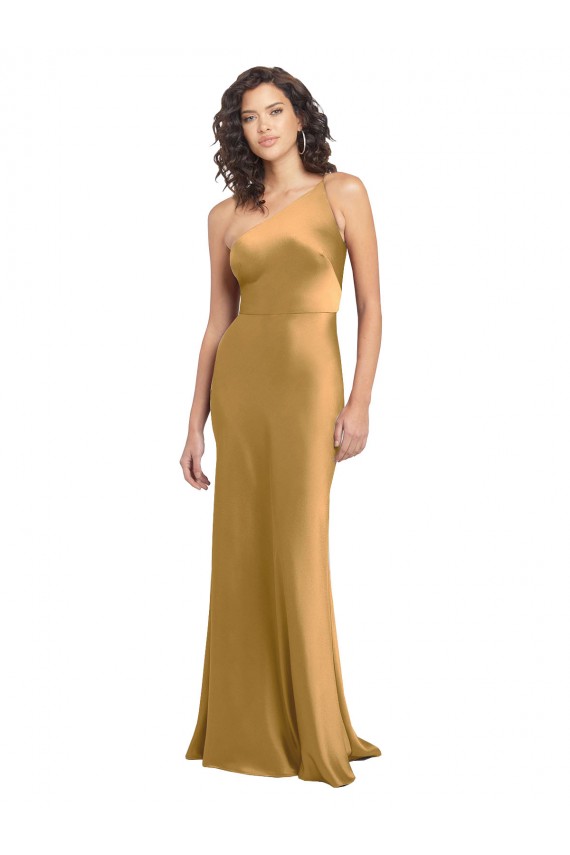 Gold A-Line One Shoulder Sleeveless Long Formal Evening Dress Canada Online