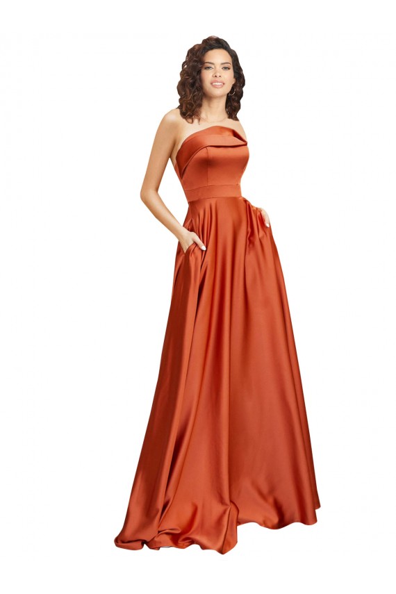 Low Back Burnt Orange A-Line Round Neck Sweep Train Formal Evening Dress Canada Online