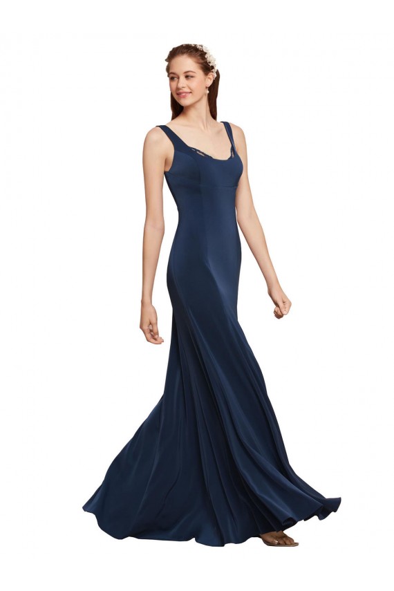 Low Back Dark Navy A-Line Round Neck Long Evening Dress Canada Online