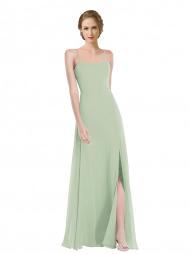 Open Back Sage A-Line Scoop Neck Long Semi Formal Evening Dress Canada Online